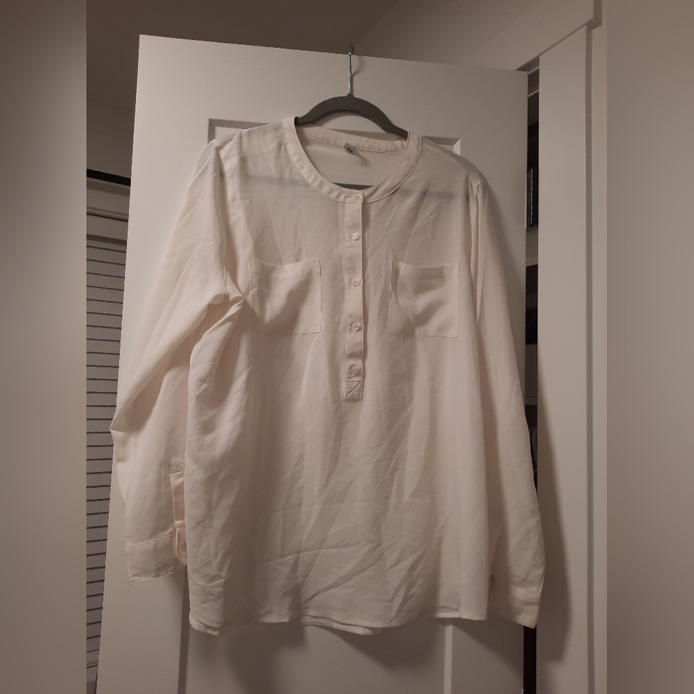 Cream Long-Sleeve Sheer Shirt